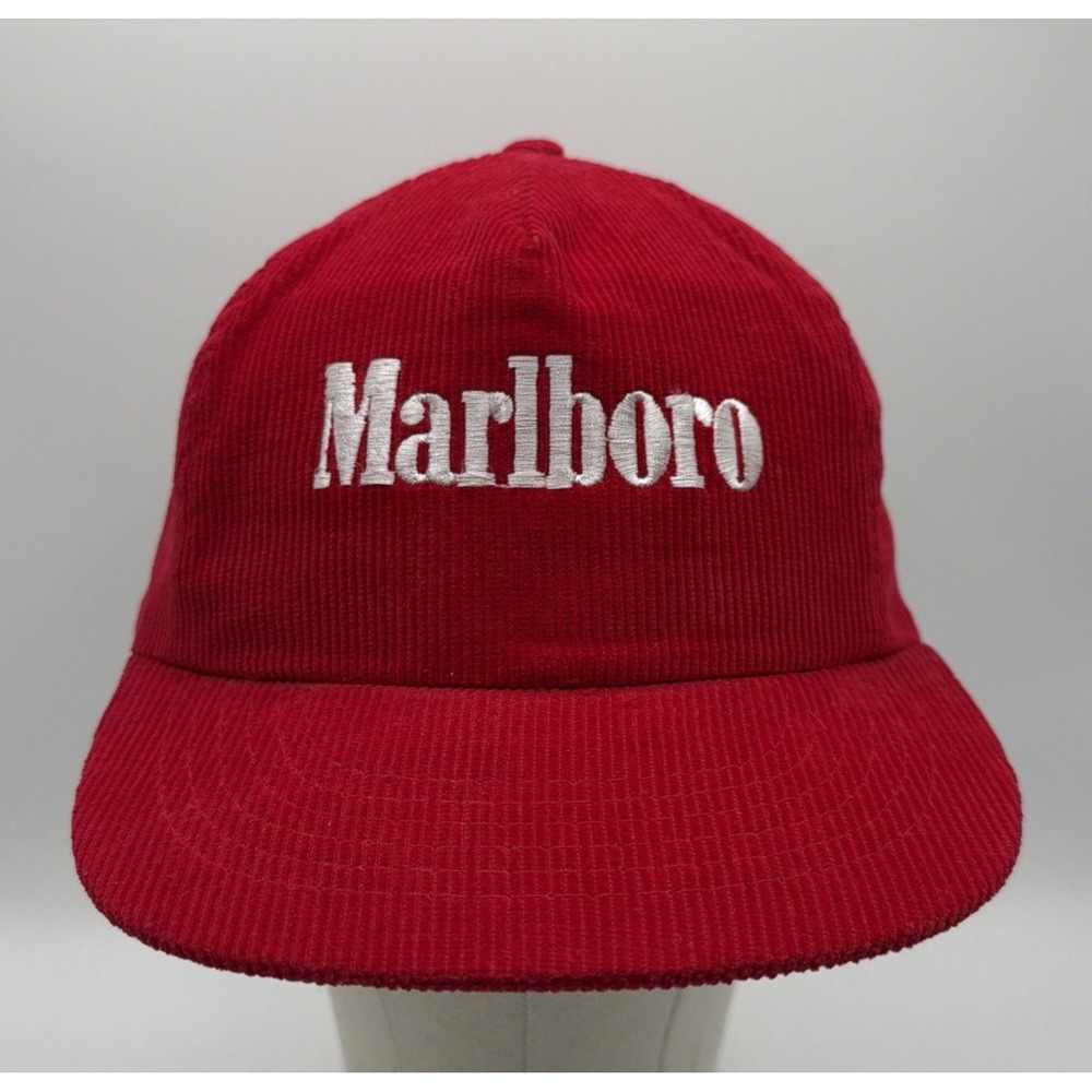 Vintage Marlboro Corduroy Hat / Cap. Red Adjustable Habitat Industries USA